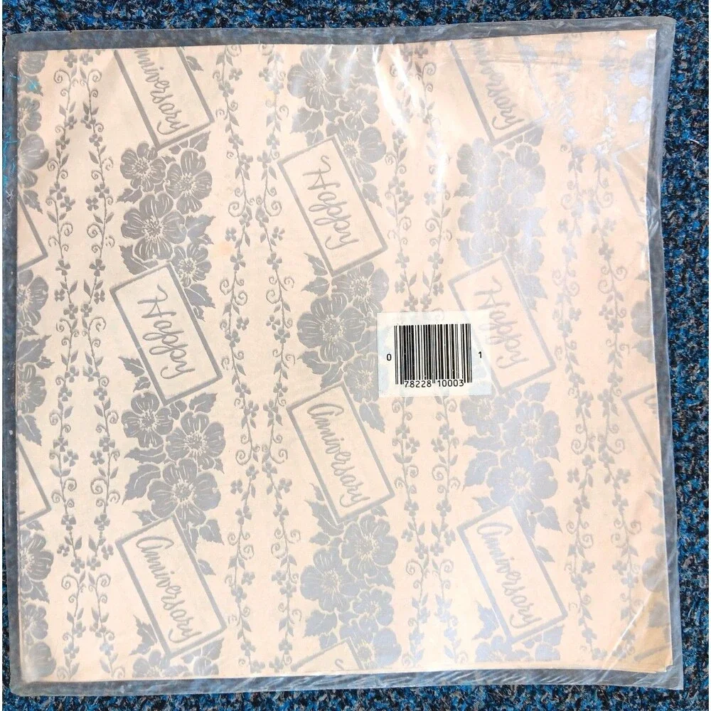 Vintage Hy-Sil Gift Wrap Wrapping Paper Happy Anniversary Flower 2 Sheets 20x30